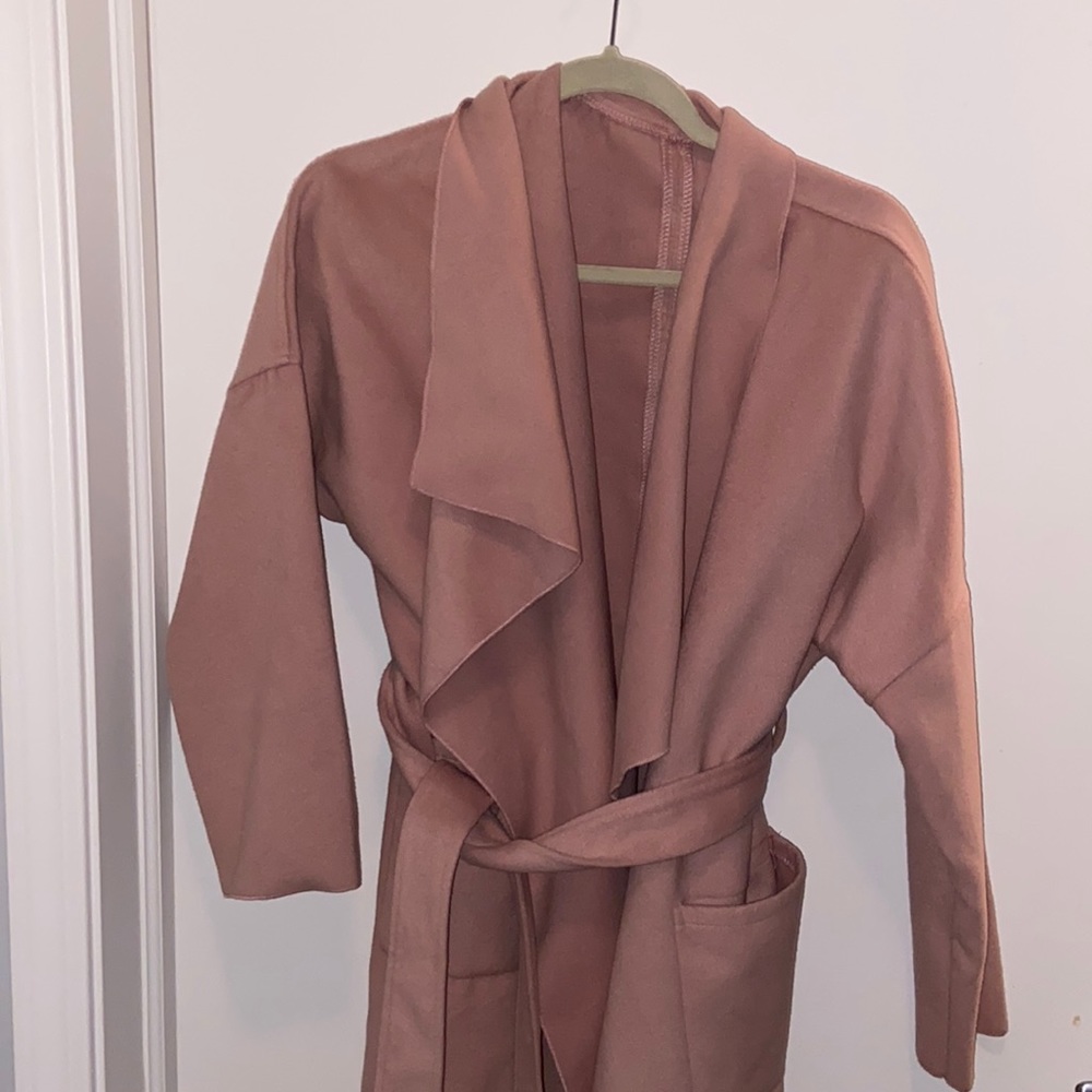 Shein Brand Waterfall Drape Front Tie Coat with Pockets